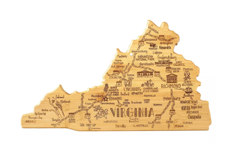 Totally Bamboo Destination Virginia Serving and Cutting Board: Virginia Shaped Charcuterie, Lightweight Bamboo, 16.5"