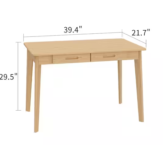 1-Piece Walnut Burlywood Wooden Makeup Vanity Table, Dressing Desk with 2 Drawer, 39.4 in. W x 21.7 in. D x 29.5 in. H