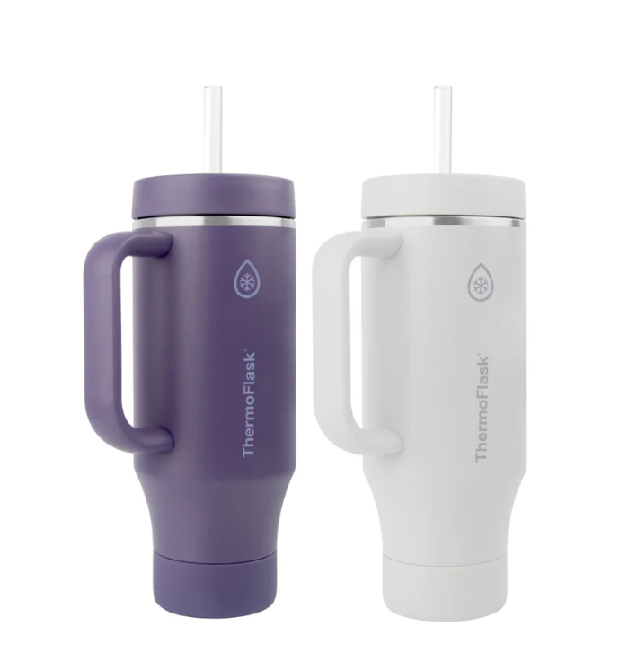 ThermoFlask 40 oz Insulated Stainless Steel Tumbler with Handle and Straw Lid, 2-pack