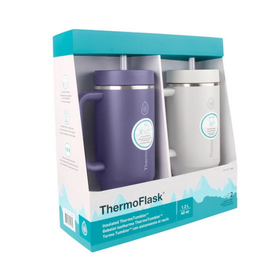ThermoFlask 40 oz Insulated Stainless Steel Tumbler with Handle and Straw Lid, 2-pack