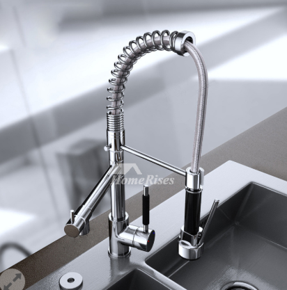 Kitchen Faucets Pull Out Spray 2 Handle Silver Brass Coiled