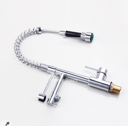 Kitchen Faucets Pull Out Spray 2 Handle Silver Brass Coiled