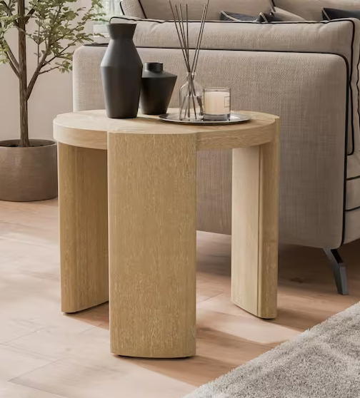 Ashford 20 in. Oak Round Wood End Table with Plinth Base