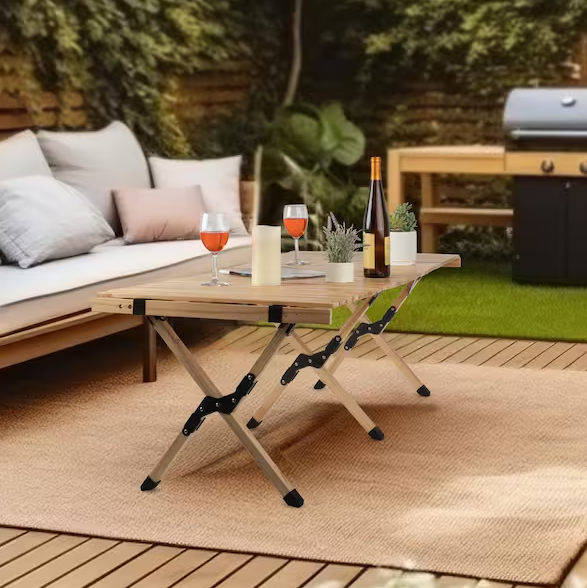 23.75 in. Mocha Rectangle Portable Camping Wood Picnic Tables, Large