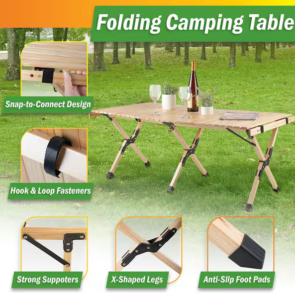 23.75 in. Mocha Rectangle Portable Camping Wood Picnic Tables, Large