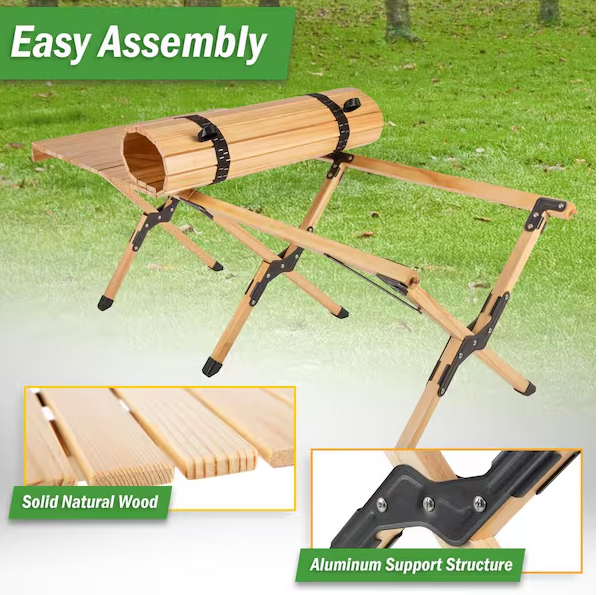 23.75 in. Mocha Rectangle Portable Camping Wood Picnic Tables, Large