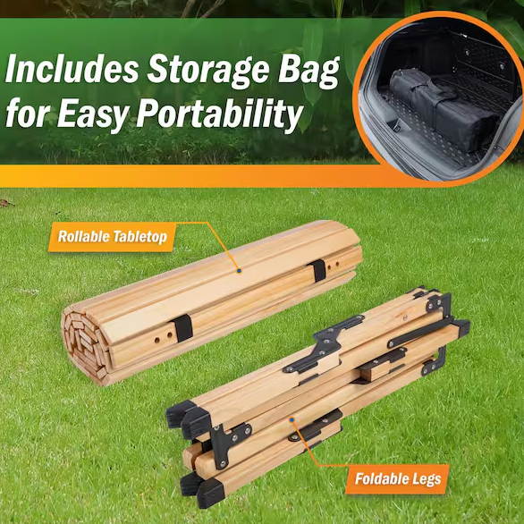 23.75 in. Mocha Rectangle Portable Camping Wood Picnic Tables, Large