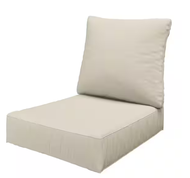 24 in. x 24 in. x 6.5 in. Outdoor Repacement Deep Seating Lounge Chair Cushion with Backrest Cream