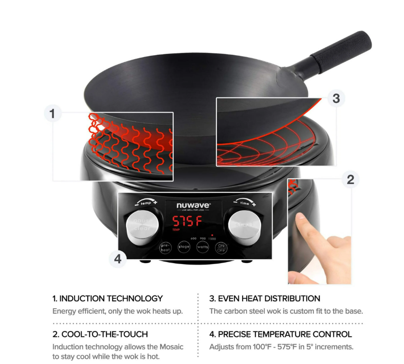 Nuwave Induction Hot Wok with 14"  Carbon Steel Wok