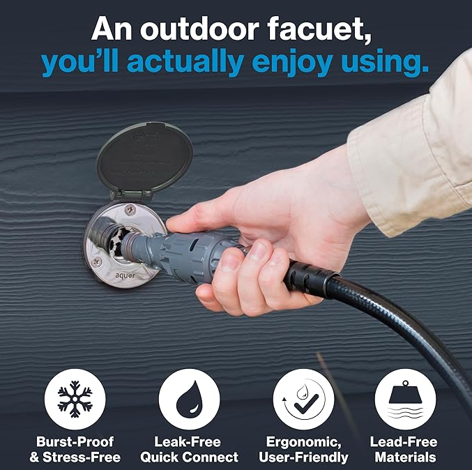 Aquor House Hydrant V1+ Frost Free Wall Hydrant Outdoor Faucet with Quick-Connect and Anti-Siphon, Freeze Proof Flush Hose Bib, 12 inch, Slate Gray