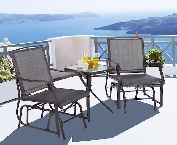 3-Piece Metal Patio Conversation Set with Glider Chairs & Middle Table