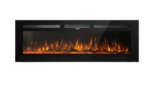 Black 60 in. Wall Mounted Recessed Electric Fireplace with Logs and Crystals, Remote 1500/750 Watt