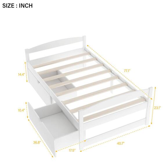 White Modern Wood Daybed with 2-Drawers Twin Size Platform Bed Captains Bed Storage Bed Frame No Spring Box Needed