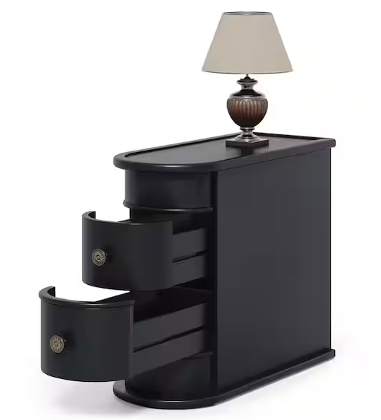 Kerlin 23.6 in. Black Rectangle Wood End Table with 2-Drawers
