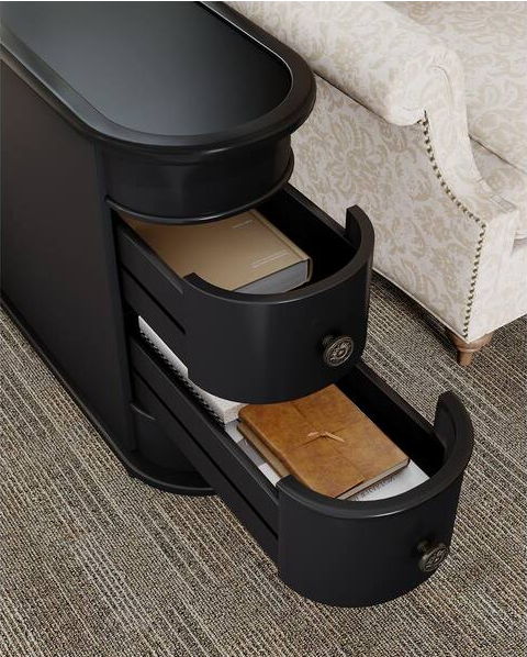 Kerlin 23.6 in. Black Rectangle Wood End Table with 2-Drawers