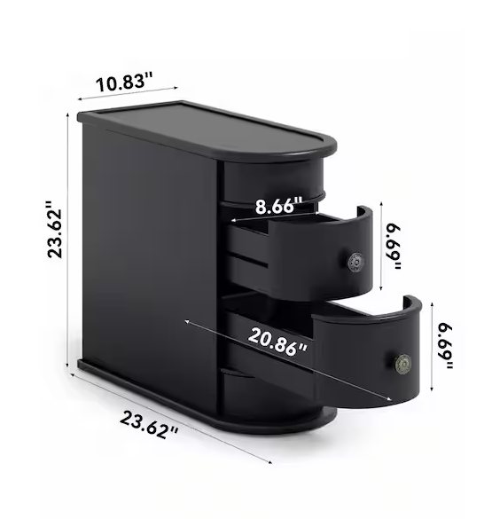 Kerlin 23.6 in. Black Rectangle Wood End Table with 2-Drawers