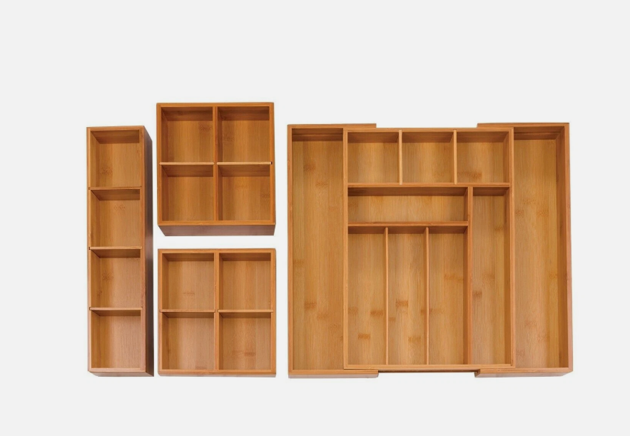 Seville Classics Bamboo 4-Piece Expandable Drawer Organizer Set