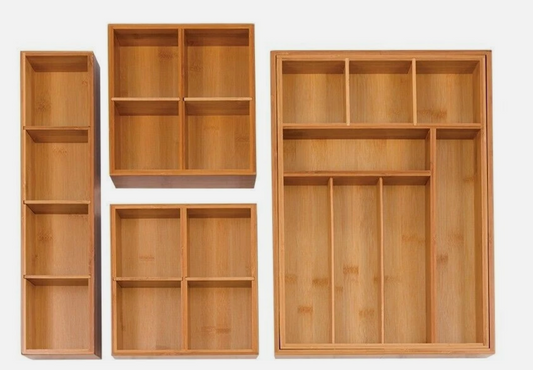 Seville Classics Bamboo 4-Piece Expandable Drawer Organizer Set