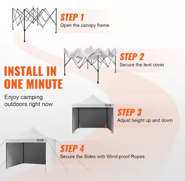 10 ft. x 10 ft. Pop Up Canopy with Sidewalls Adjustable Height Gazebo Tent Waterproof UV Resistant Outdoor Canopy Tent