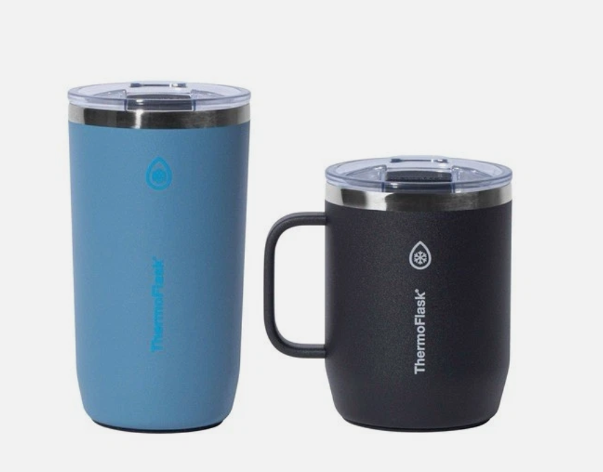 ThermoFlask Stainless Steel Insulated Coffee Mug Set, 2 Pack (Blue/Black)