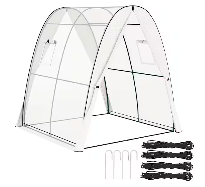 6 ft. x 6 ft. x 6.6 ft. Hoop House Greenhouse with Sandbags and Hemmed PE Cover