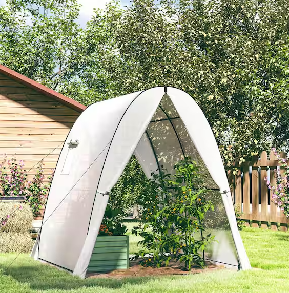 6 ft. x 6 ft. x 6.6 ft. Hoop House Greenhouse with Sandbags and Hemmed PE Cover