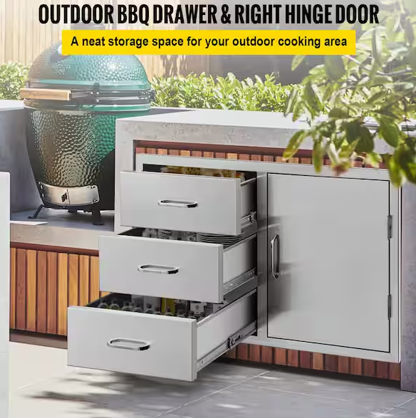 Outdoor Kitchen Drawers Stainless Steel BBQ Access Drawers with Handle 38.1 in. W x 22.6 in. H x 20.8 in. D
