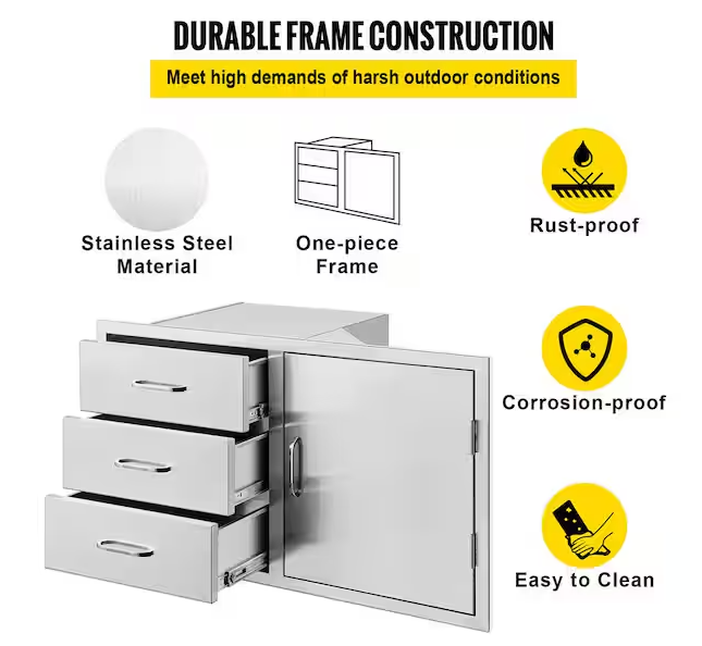 Outdoor Kitchen Drawers Stainless Steel BBQ Access Drawers with Handle 38.1 in. W x 22.6 in. H x 20.8 in. D