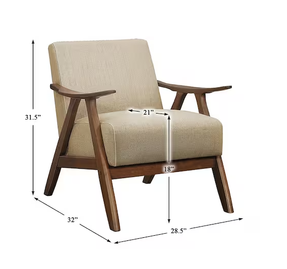 Ocala Brown Fabric Upholstery Solid Wood Frame Accent Chair