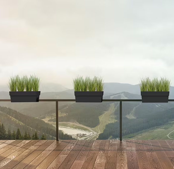 24 in. Black Finley Deck Rail Resin Planter