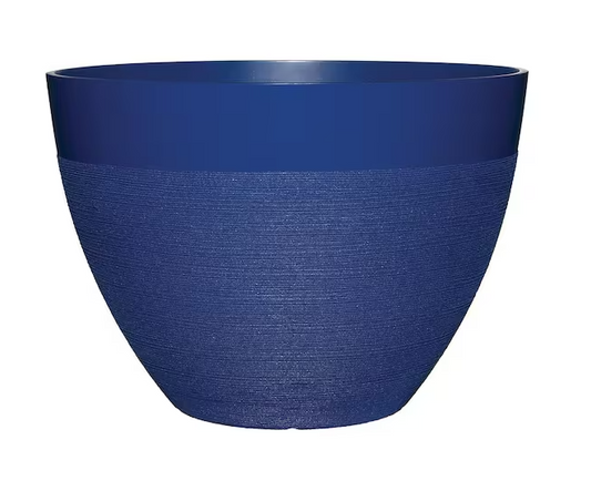 Decatur Large Blue Resin Lightweight Round Planter with Optional Drainage Holes (22 in. L x 22 in. W x 15.75 in. H)