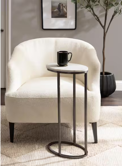 Natalli 14 in. White Oval Marble C Shaped End Table