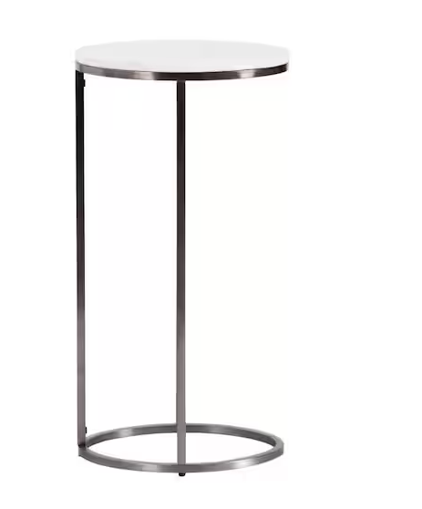 Natalli 14 in. White Oval Marble C Shaped End Table