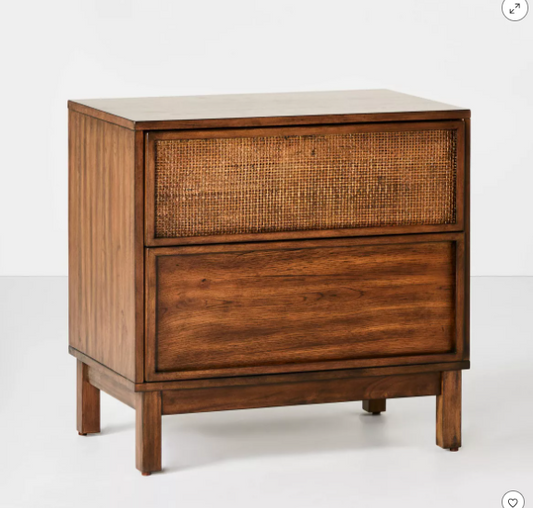 Wood & Cane Transitional Nightstand Brown - Hearth & Hand™ with Magnolia: 2-Drawer Design, Farmhouse Style
