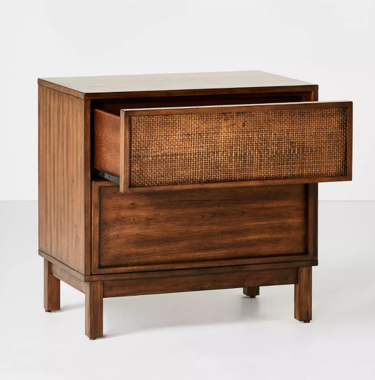Wood & Cane Transitional Nightstand Brown - Hearth & Hand™ with Magnolia: 2-Drawer Design, Farmhouse Style