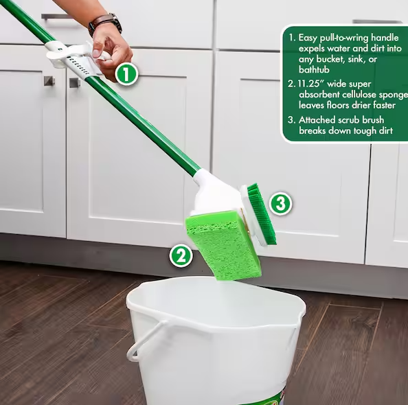 11.25 in. Big Gator Sponge Flat Mop with Scrub Brush