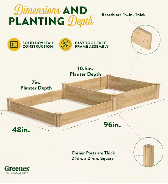 Original Natural Wood Cedar Rectangle Raised Garden Bed (96 in. L x 48 in. W x 10.5 in. H)
