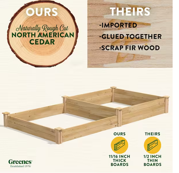 Original Natural Wood Cedar Rectangle Raised Garden Bed (96 in. L x 48 in. W x 10.5 in. H)