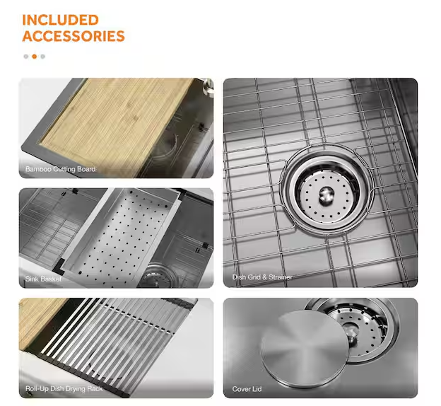 Professional Zero Radius 36 in. Undermount Single Bowl 16 Gauge Stainless Steel Workstation Kitchen Sink with Faucet