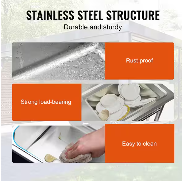 Stainless Steel Utility Sink, 39.4 in. x 19.1 in. x 37.4 in. 1 Compartment Free-Standing Single Bowl for Restaurant