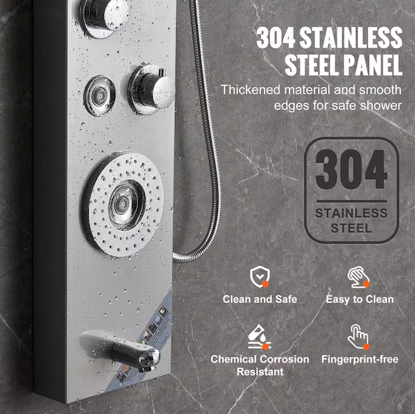 Shower Panel System 6 Shower Modes LED & Display Shower Panel Tower 4 Body Massage Jets Shower Head, 2025 Upgrade