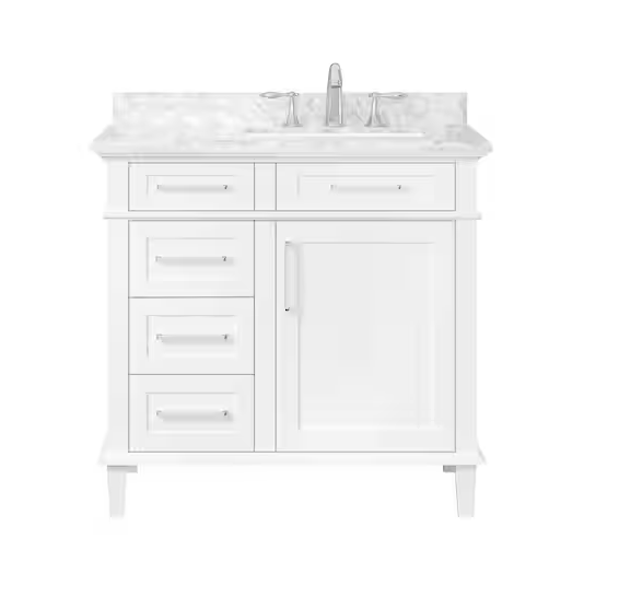 Sonoma 36 in. Single Sink Freestanding White Bath Vanity with Carrara Marble Top (Assembled)