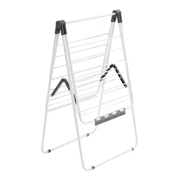 2-Tier Foldable Laundry Dryer Rack with 21 Drying Rods, Sock Clips, Metal Height-Adjustable, White