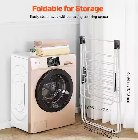 2-Tier Foldable Laundry Dryer Rack with 21 Drying Rods, Sock Clips, Metal Height-Adjustable, White