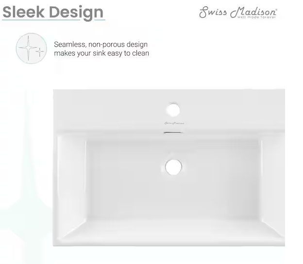 Claire 23.63 in. Rectangle Wall Mount Bathroom Sink in Glossy White