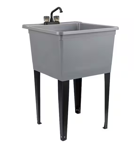 24.75 in. x 22.88 in. Grey Thermoplastic Freestanding Utility Sink with Matte Black Finish Faucet