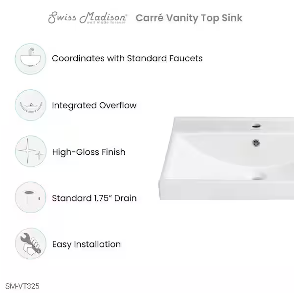 Carre 24 in. Vanity Top Bathroom Sink Single Hole