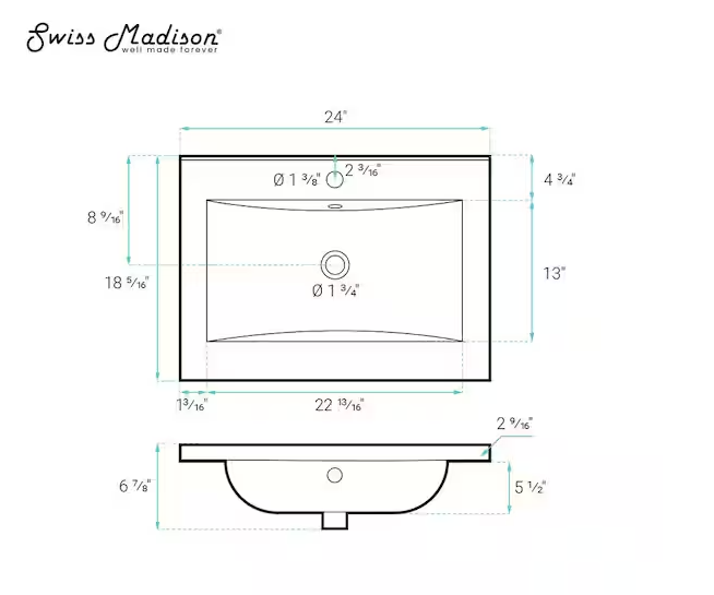 Carre 24 in. Vanity Top Bathroom Sink Single Hole
