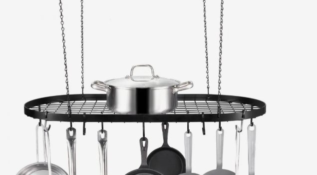 VEVOR Hanging Pot Rack, 32 inch Hanging Pot Rack Ceiling Mount, Ceiling Pot Rack with 12 S Hooks, 80 lbs Loading Weight, Ideal for Home, Restaurant, Kitchen Cookware, Utensils