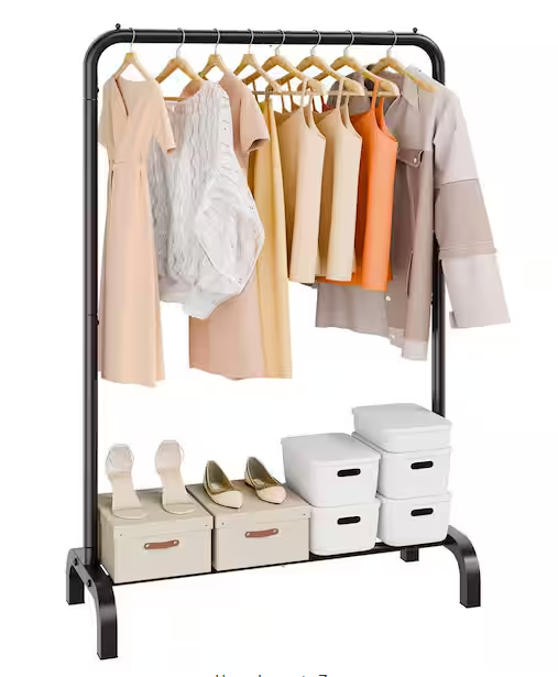 Clothes Rack, Heavy Duty Clothing Garment Rack with Hanging Rod and Bottom Storage Area, Clothing Rack Black
